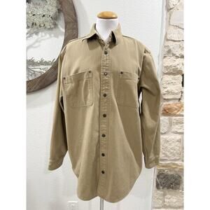 Vintage LL Bean Flannel-Lined Canvas Jacket Shacket Medium Khaki Chore Barn Coat